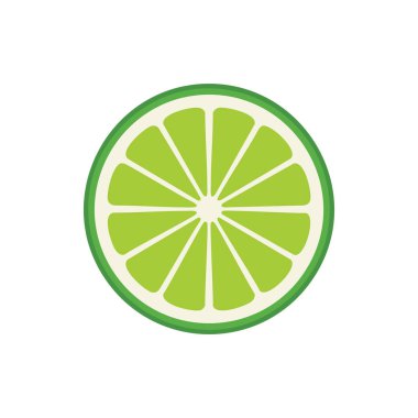 Taze yeşil limon dilimi, Beyaz Arkaplanda Basit Meyve Simgesi.
