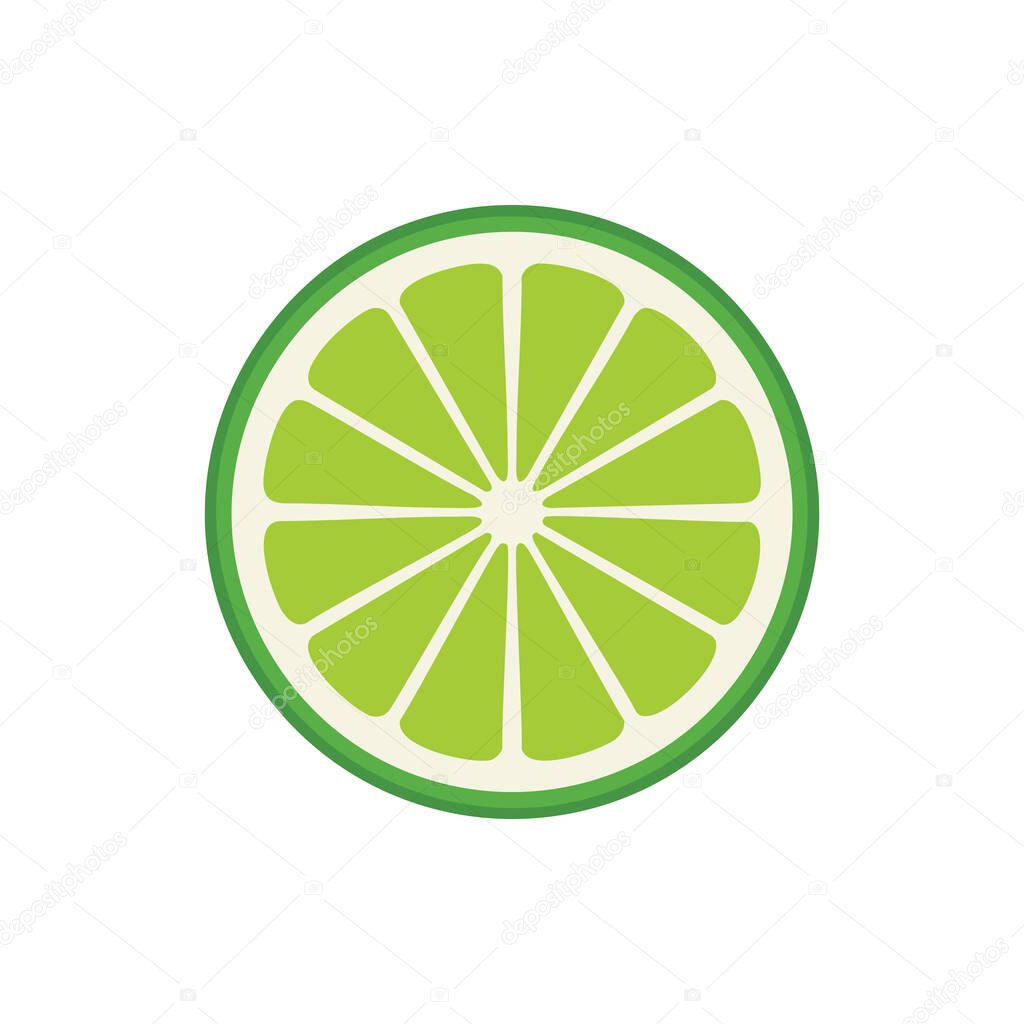 Fresh Green lime Slice , Simple Fruit Icon on White Background.