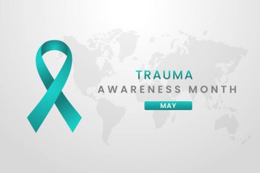 Teal ipek kurdelesiyle Travma Bilinci Ay arkaplan tasarımı.