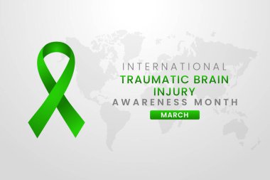 Travmatik Beyin hasarı Yeşil İpek kurdeleli Ayın Farkındalık Tasarımı.