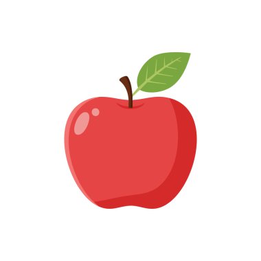 Yeşil Yapraklı Kırmızı Elma Resimleri, Basit Meyve Vektörü Biçimi Simgesi.