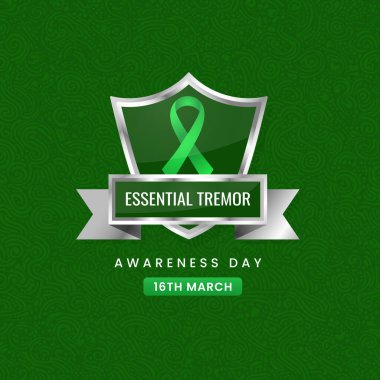 Temel Titreşim farkındalık ayı geçmişi. Yeşil ipek kurdeleli kalkan tasarımı.