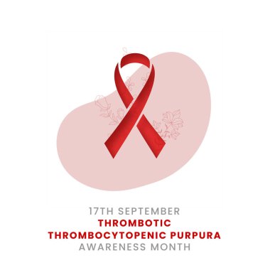 Beyaz arkaplan farkındalığı olan kırmızı kurdele Uluslararası Thrombotic Thrombocytopenic purpurpura farkındalığı ayı grafiği.