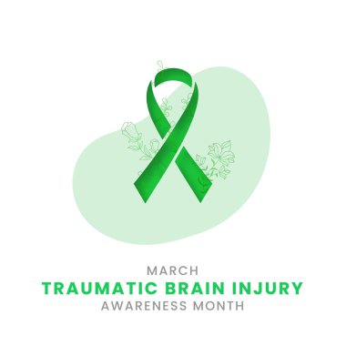 Travmatik beyin hasarı ayı için beyaz arkaplan farkındalığı grafikli yeşil kurdele.