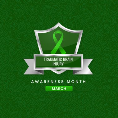 Travmatik beyin hasarı. Yeşil ipek kurdeleli arka plan tasarımı..