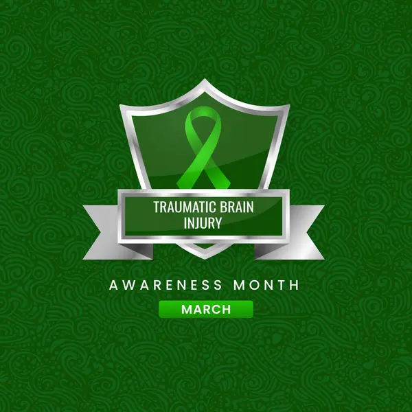 Travmatik beyin hasarı. Yeşil ipek kurdeleli arka plan tasarımı..