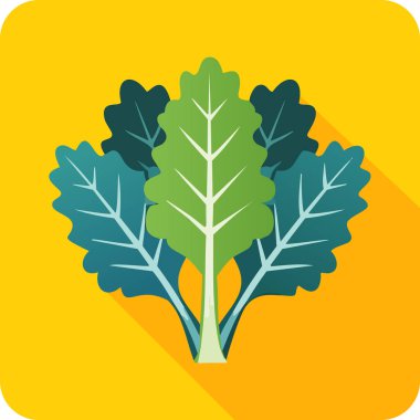 Taze Kale Yaprakları Düz Tasarım Simgesi Sarı Arkaplanda.