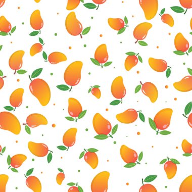 Yapraklı ve Noktalı Kusursuz Mango Meyve Örnekleri, Tropikal Yaz Arkaplanı