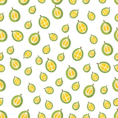 Seamless Half-Cut Durian Fruit Pattern , Exotic Tropical Food Background.