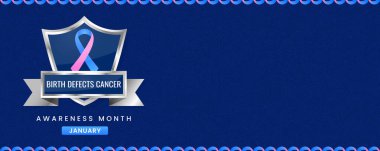 Doğum kusuru Kanser Farkındalığı Ay pankartı, mavi ve pembe kurdeleli, kalkan tasarımı.