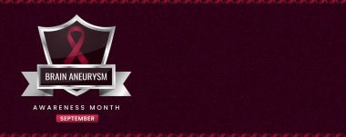 Beyin Anevrizması Farkındalık Ayı afişi, Burgundy kurdelesi, kalkan tasarımı.