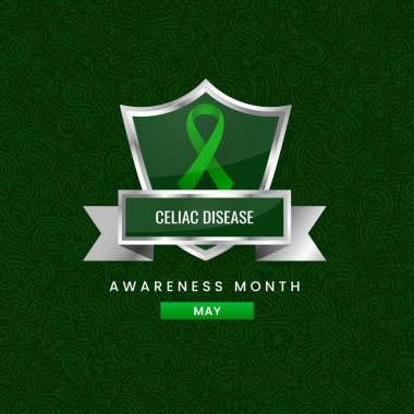 Çölyak Hastalığı 'nın bir aylık geçmişi. Yeşil ipek kurdeleli kalkan tasarımı.