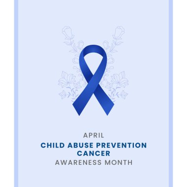 Çiçek ve beyaz arkaplan farkındalığına sahip kraliyet mavisi Uluslararası Çocuk İstismarı Önleme Ayı grafikleri.