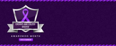 Crohn 's ve Colitis Hastalıkları Aylık Bayrak Kalkanında Mor Kurdele, Aralık Sağlık Kampanyaları İçin Girdap Şablonu.