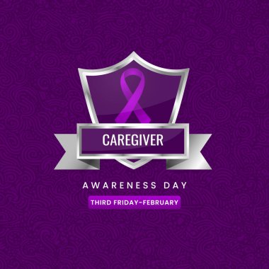 Bakıcı farkındalık ayı geçmişi. Mor ipek kurdeleli kalkan tasarımı.