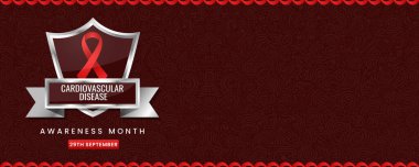 Kırmızı Kurdele Kalkanı ile Kardiyovasküler Hastalık Farkındalık Ayı afişi.