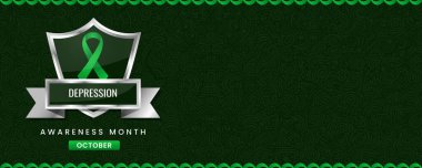 Yeşil Kurdele Sembollü Depresyon Bilinci Posteri, Ekim Sağlık Ay Bayrağı ve Ruh Sağlığı Desteği.