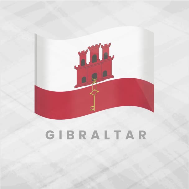 Живой анимированный флаг Гибралтара с ярким красно-белым полем, изображающим замок и ключевую эмблему, символизирующую силу, историю и территориальную гордость