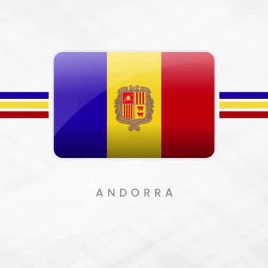 Ulusal Onur ve Vatanseverlik İçin Dinamik Kırmızı, Mavi, Sarı ve Kırmızı İle Düğme Çerçevesinde Canlı Andorra Bayrağı Dalgalanıyor