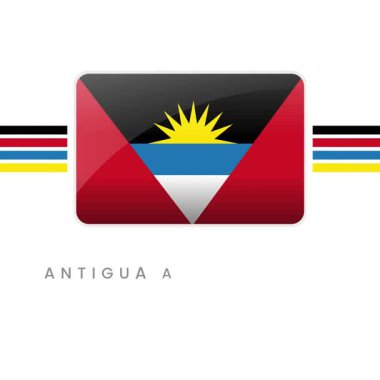 Karayip Ulusal Gururu İçin Dinamik Siyah, Mavi, Kırmızı ve Yükselen Güneş ile Düğme Çerçevesinde Canlı Animasyon Antigua ve Barbuda Bayrak Dalgalanması