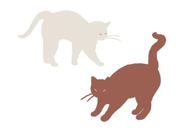 Handritad Katt Illustration Katt Silhuetter Isolerad Vit Bakgrund Katter Aktion — Stock vektor