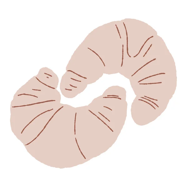 Pair Croissants Flat Hand Drawn Vector Illustration — Stock Vector