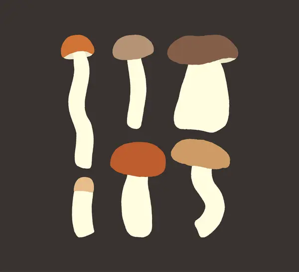 Conjunto Ilustrações Cogumelos Planos Ilustração Vetorial Cogumelos Edble Cartaz Floresta — Vetor de Stock