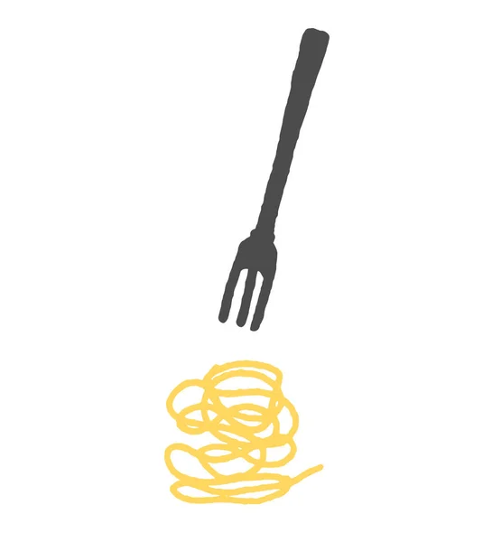 Spaghetti Fork Hand Drawn Simple Illustration Flat Vector Food White — Stock Vector