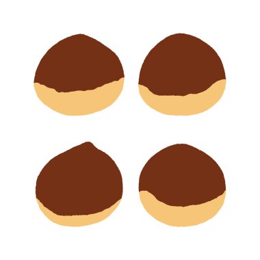 Kalın, yenilebilir, tatlı kestane şekilleri. Düz vektör çizimi. El yapımı mevsimlik sonbahar yemekleri beyaz arka planda izole edilmiş.