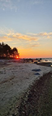 Baltık Denizi 'nin kayalık sahillerinde gün batımı