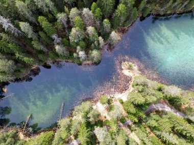 Magical Mittersee Lake Germany Top Down Droneshot with Green Turqouise Water. High quality photo clipart