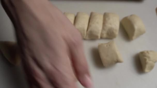Girl Lays Out Cut Pieces Dough Cooking Dough Cooking Chebureks — Stock Video