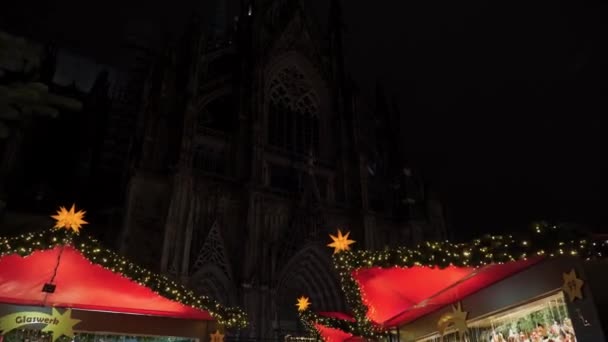 Vola Avanti Attraverso Fiera Natale Sullo Sfondo Trova Cattedrale Nel — Video Stock