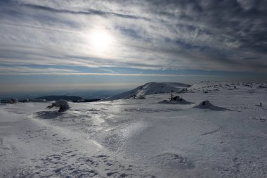 Güneşli ve güzel gökyüzü olan güzel bir kış manzarası.