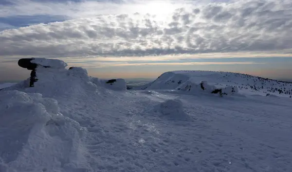 Güneşli ve güzel gökyüzü olan güzel bir kış manzarası.