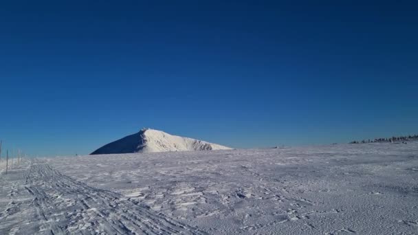 Зимовий Гірський Пейзаж Снігом Ясним Блакитним Небом Панорамний Вид Гігантські — стокове відео