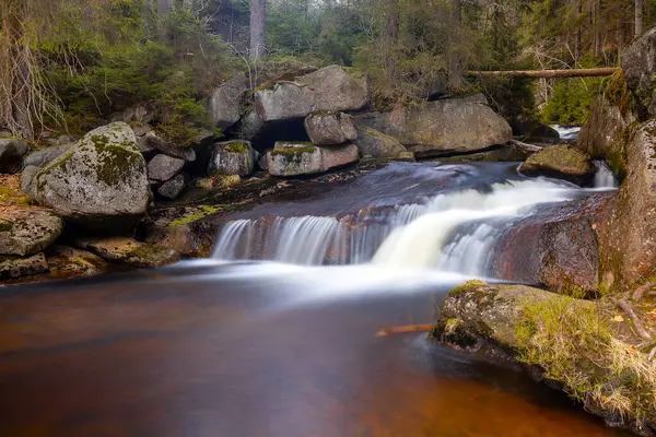 Dağ vadisindeki nehrin çağlayan sularının güzel manzarası.