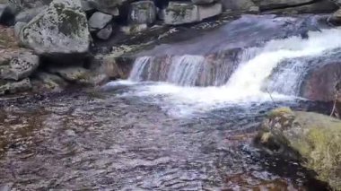 Dağ vadisindeki nehrin çağlayan sularının güzel manzarası.