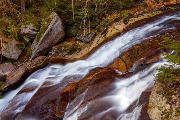 Dağ vadisindeki nehrin çağlayan sularının güzel manzarası.