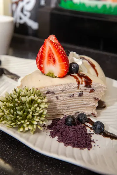 Red Bean Crepe Cake with Ice Cream as a desset