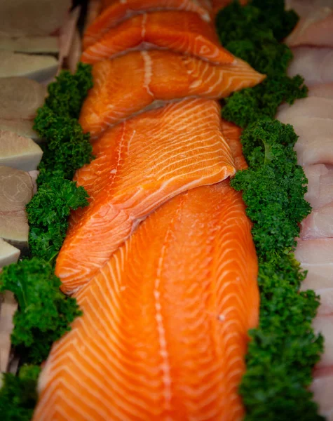 Fresh Atlantic Salmon Fish Market — Stock Photo, Image