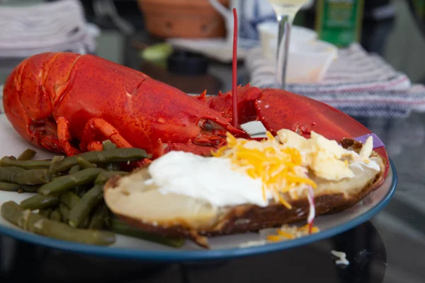 Maine Lobster Dinner Loaded Baked Potato — Stock Photo, Image