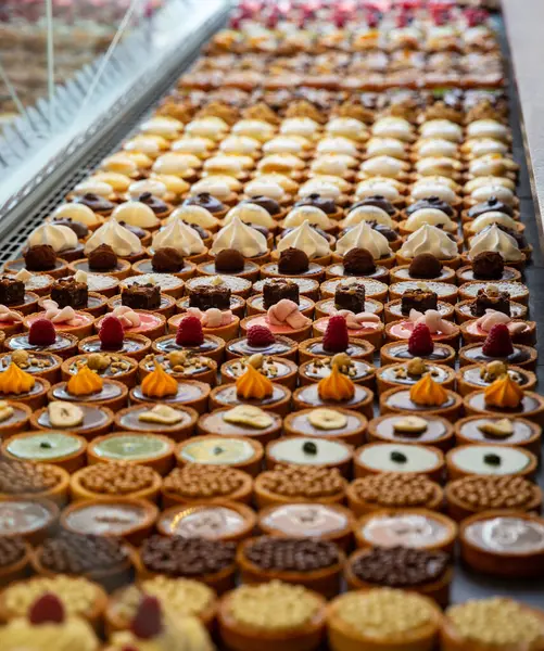 Rows of dessert of a variety pastries for sale