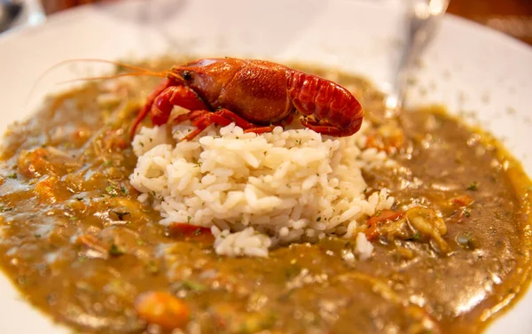 stock image crawfish etouffee served with rice