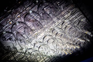 Sanat formunu gösteren raflardaki gözlükler.