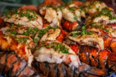 Bir akşam yemeği için ızgara ıstakoz kuyruğu.