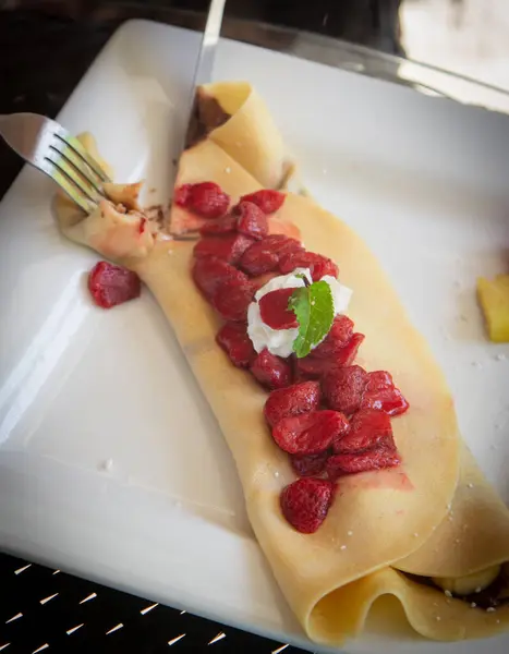 stock image Strawberry, Hazelnut and Banana Crepe for brunch