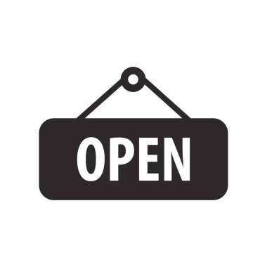 Düz stil açık işaret simgesi. Beyaz izole edilmiş arka planda işaret panosu vektör çizimi. İş konseptini etiketle.