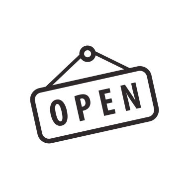 Düz stil açık işaret simgesi. Beyaz izole edilmiş arka planda işaret panosu vektör çizimi. İş konseptini etiketle.