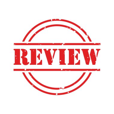 Kırmızı grunge kauçuk damgalı kelime revieW. Vektör illüstrasyonu.
